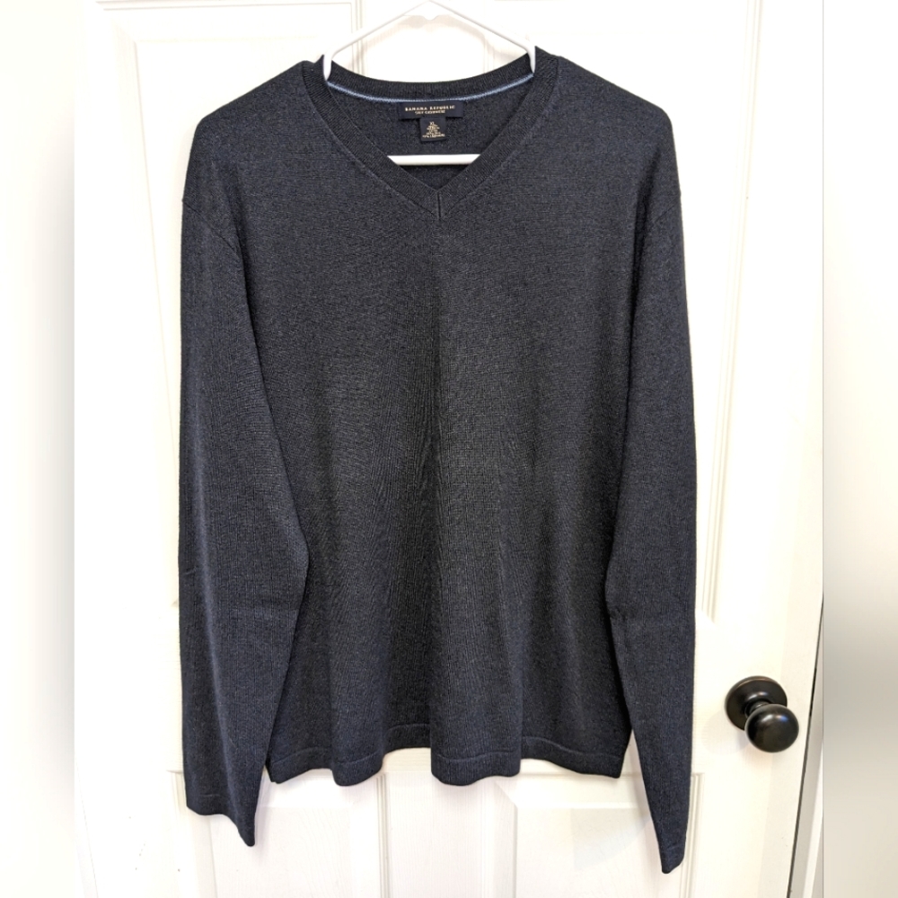 Banana Republic Blue Silk Cashmere Blend V-Neck Sweater Men's XL EUC